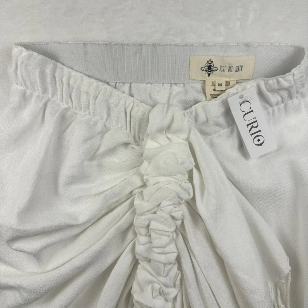 Just Bee Queen Tulum White Madi Ruched Wrap Skirt With Fringe Sz M Boho Resort - Picture 12 of 15